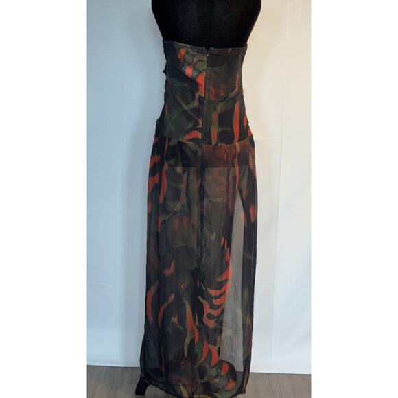 Shape Black Chiffon Tiger Printed Bandeau Cut Out Split Maxi Dress. - Picture 6 of 9